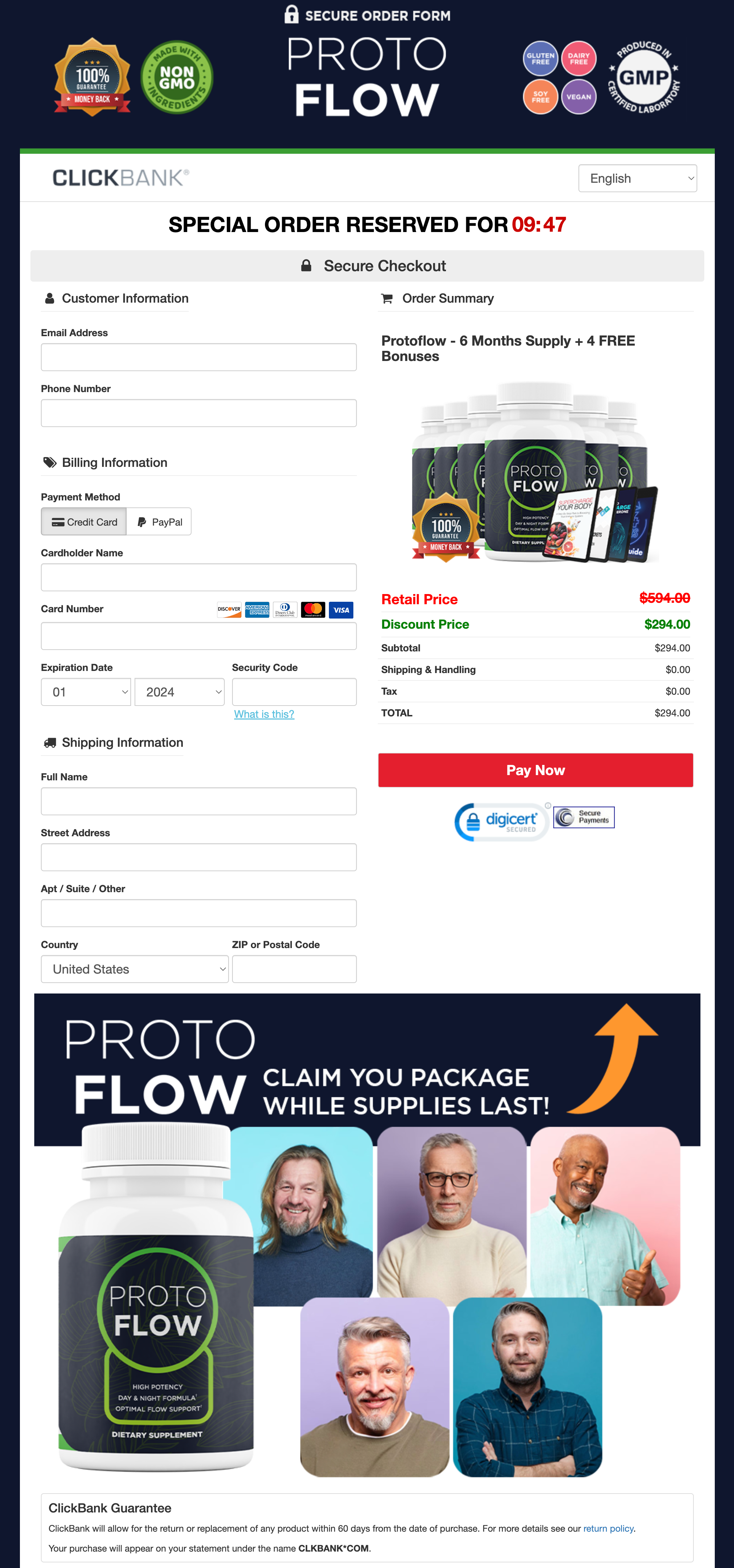 ProtoFlow supplement label and billing details interface preview